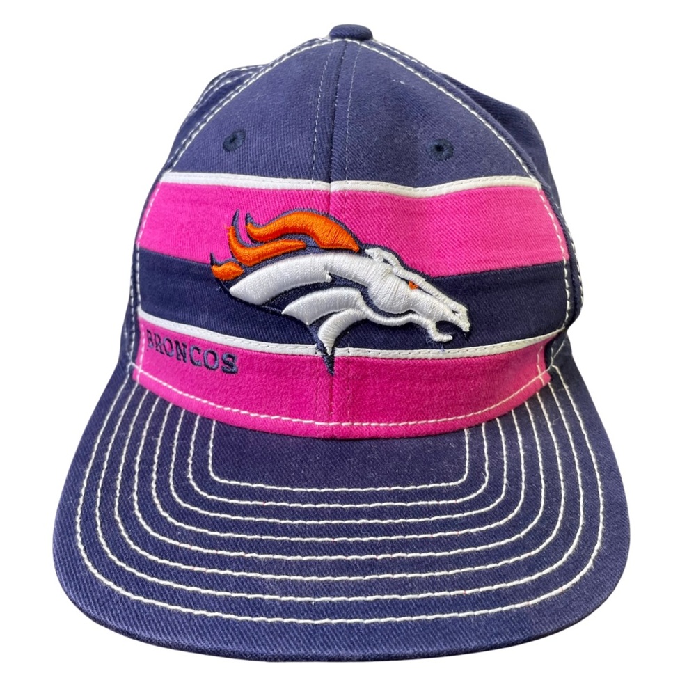 NFL Denver Broncos Adult Baseball Cap Navy Pink Breast Cancer Awareness Ribbon